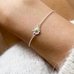 Flower Sterling Silver Bracelet, Flower Bracelet, Dainty Silver Bracelet, Two Tone Bracelet, Floral Jewellery, Wanderlust , Minimalist