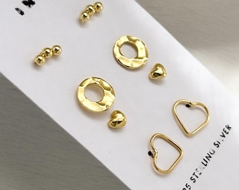 14k Tiny Gold Stud Set , Celestial Earrings Set , Sterling Silver Studs , Stud Earrings , 925 Stud Earring Set , Tiny Gold Stud Earrings