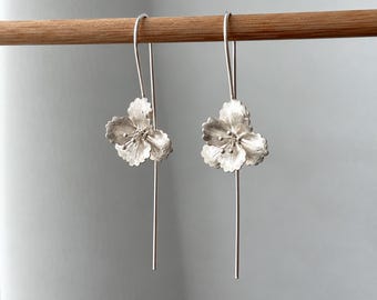 Silver Flower Earrings , Sterling Silver Dangle Earrings , Brushed Silver Earrings Silver Jewellery, Gifts For Her , Minimalist Earrings