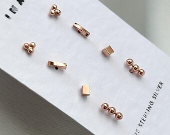 Rose Gold Tiny Stud Set , Rose Gold Earrings, Celestial Earrings Set , Rose Gold Studs , Stud Earrings ,925 Earring Set , Tiny Stud Earrings