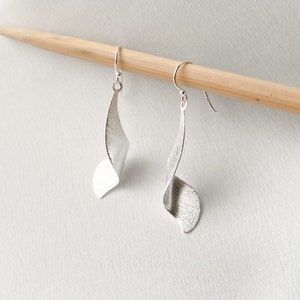 Silver Leaf Earrings , Sterling Silver Dangle Earrings , Brushed Silver Earrings Silver Jewellery, Gifts For Her , Minimalist Earrings