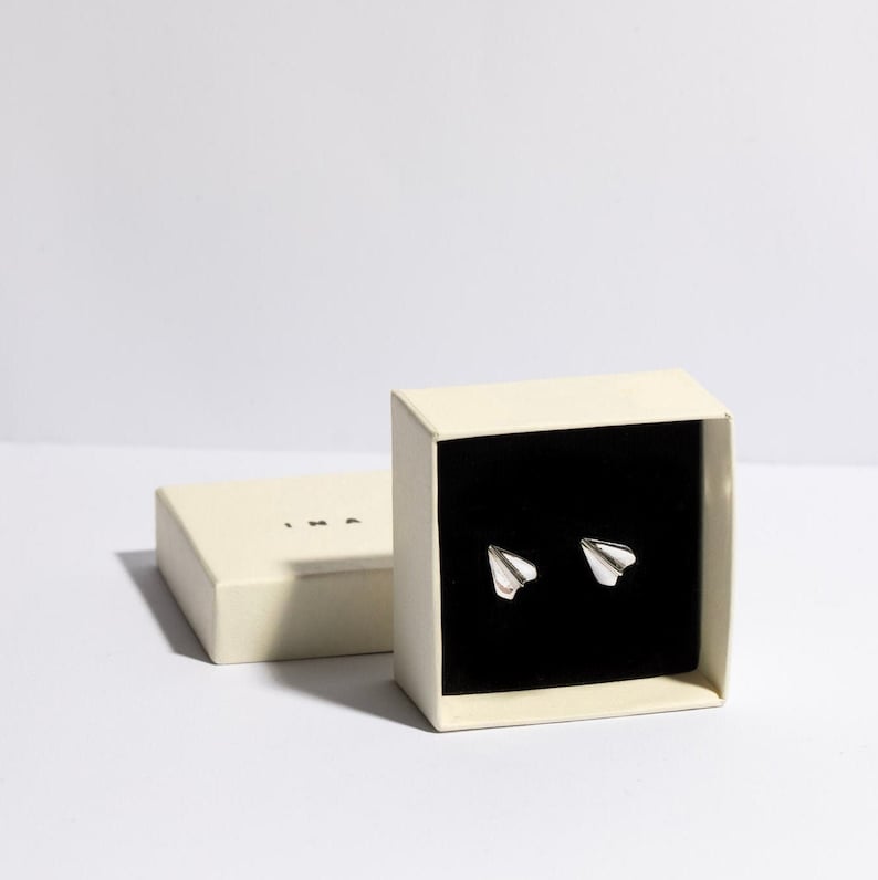 Paper Airplane Stud Earrings Hypoallergenic 925 Sterling Silver Gifts For Her
