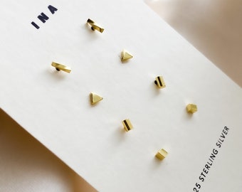 14k Tiny Gold Stud Set, Hemelse Oorbellen Set, Sterling Silver Studs, Stud Oorbellen, 925 Stud Earring Set, Tiny Gold Stud Oorbellen