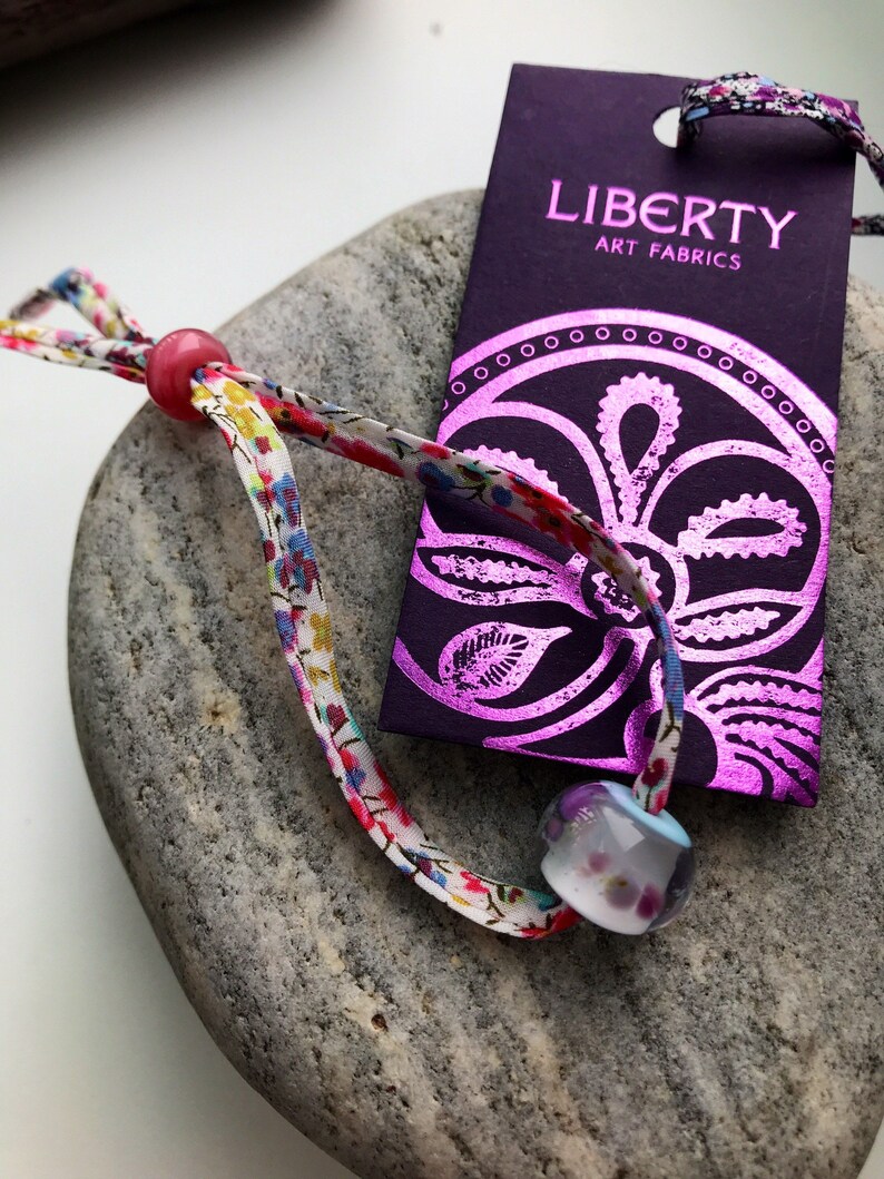 Liberty of London recycled fabric bracelets floral with multi coloured bead.