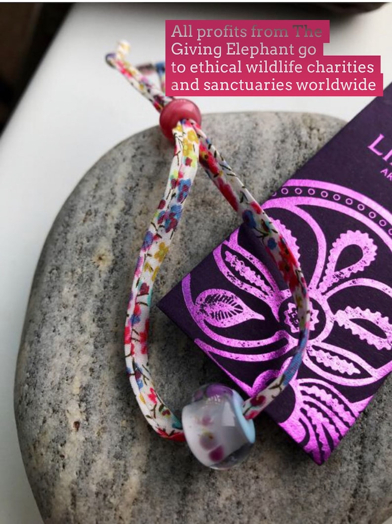 Liberty of London recycled fabric bracelets floral with multi coloured bead.