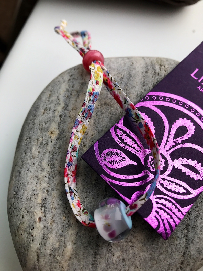 Liberty of London recycled fabric bracelets floral with multi coloured bead.