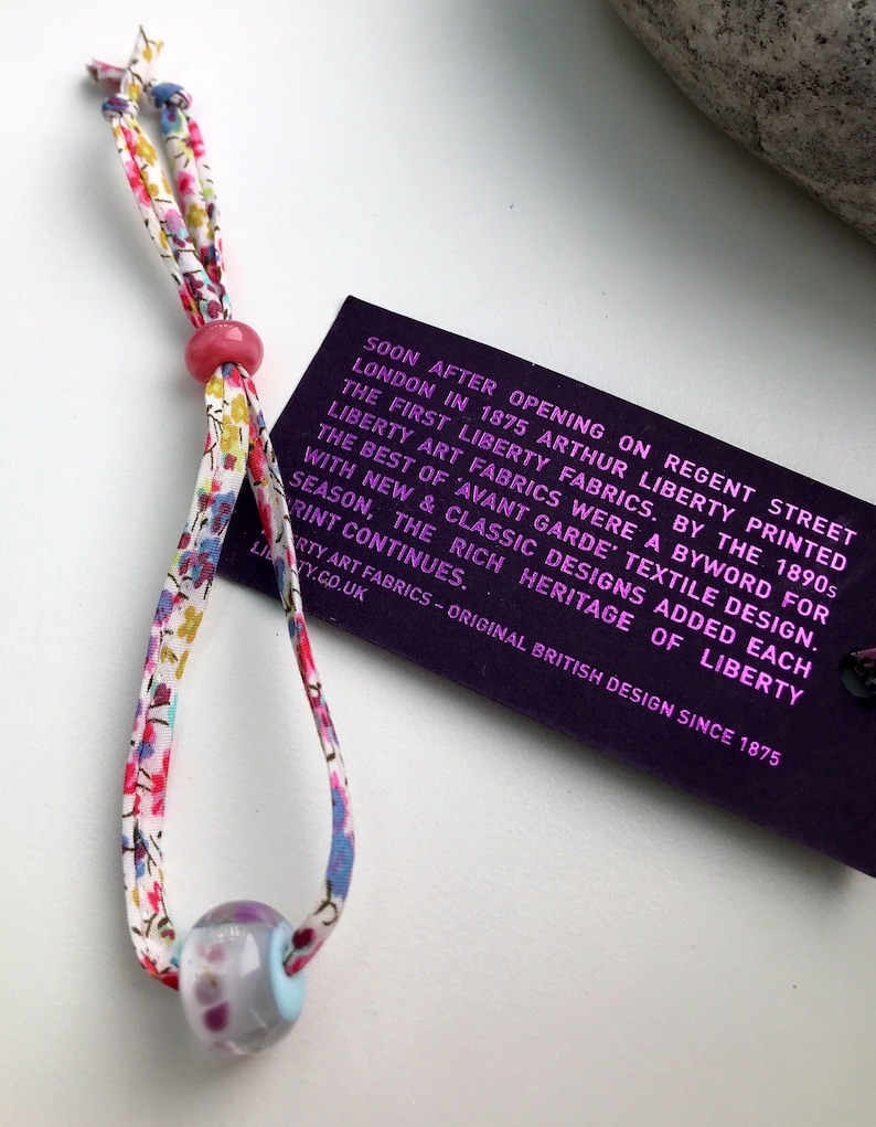 Liberty of London recycled fabric bracelets floral with multi coloured bead.