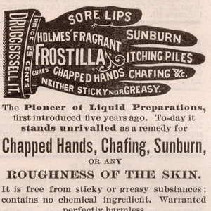 Antique Victorian Hand Cream Advertisement from 1883 - Holmes&#39; Fragrant Frostilla - DIGITAL DOWNLOAD