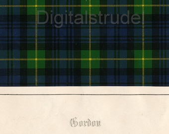 1860 Antique Scottish Tartan Print of Clan Gordon - TÉLÉCHARGEMENT NUMÉRIQUE