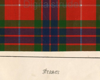 1860 Antique Scottish Tartan Print of Clan Fraser - DIGITAL DOWNLOAD