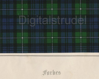 1860 Antique Scottish Tartan Print of Clan Forbes - DIGITAL DOWNLOAD