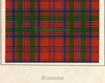 1860 Antique Scottish Tartan Print of Clan Drummond - DIGITAL DOWNLOAD