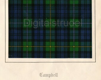 1860 Antique Scottish Tartan Print of Clan Campbell - DIGITAL DOWNLOAD