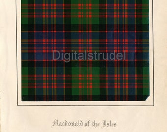 1860 antike schottische Tartan Druck von Clan MacDonald der Inseln - DIGITAL DOWNLOAD