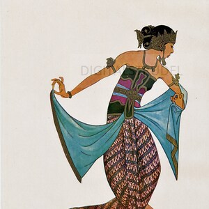 1925 Antique Print of Srimpi Dancer - Java - Indonesia - Plate 10 - DIGITAL DOWNLOAD