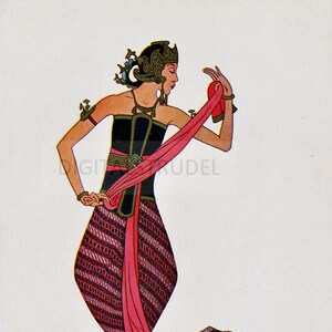 1925 Antique Print of Srimpi Dancer - Java - Indonesia - Plate 8 - DIGITAL DOWNLOAD