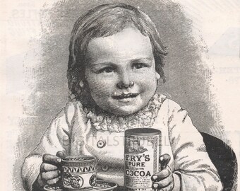 Seltene Antike Werbung für Fry's Cocoa - Hast du eine Tasse mit mir? - Ab Ende der 1800er Jahre - DIGITALER DOWNLOAD