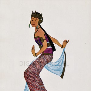 1925 Antique Print of Srimpi Dancer - Java - Indonesia - Plate 5 - DIGITAL DOWNLOAD