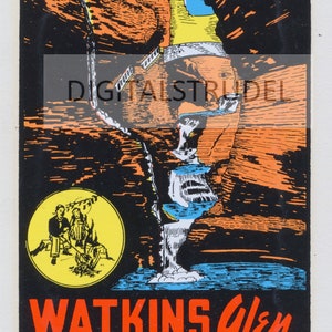 1950s RARE Water Decal of Watkins Glen, New York - Vintage Retro Travel Decal / Souvenir - DIGITAL DOWNLOAD