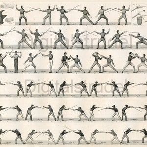 RARE 1860 Antique Print of Fencers - Fencing - DIGITAL DOWNLOAD