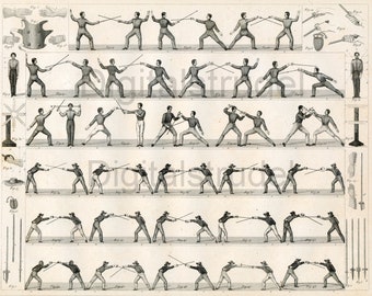RARE 1860 Antique Print of Fencers - Fencing - DIGITAL DOWNLOAD