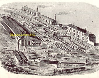 Bridge Building - 1890 Antique Print - DIGITAL DOWNLOAD