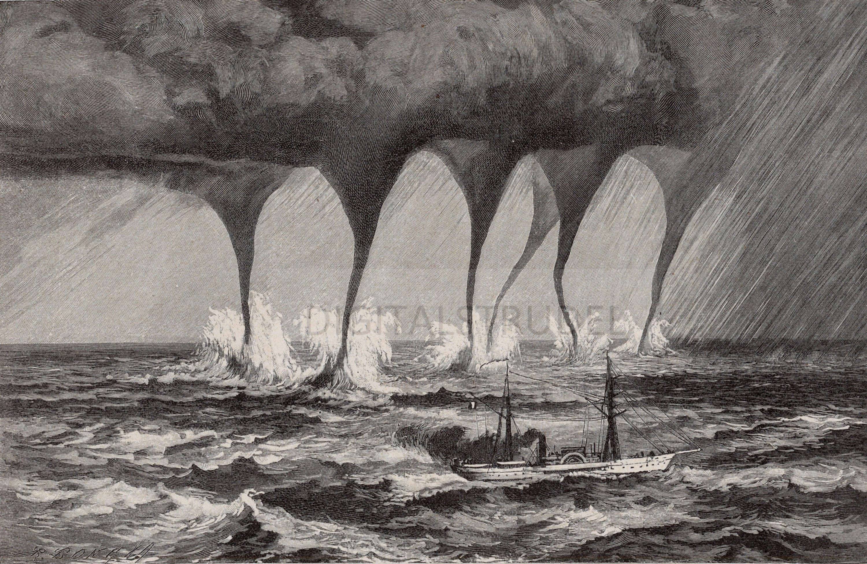 1900s Antique Print of Waterspouts - Tornados - Weather Phenomena - DIGITAL DOWNLOAD