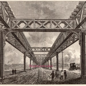 アンティークプリント - ニューヨーク高架鉄道 - 1880 - デジタルダウンロード