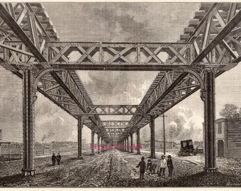 Antique Print - New York Elevated Railway - 1880 - DIGITAL DOWNLOAD