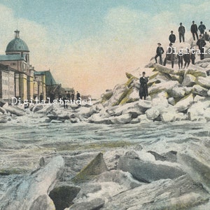 Carte postale antique du port de Montréal gelé, Québec - Pileup de glace de rivage - Hiver - Image de carte postale - TÉLÉCHARGEMENT NUMÉRIQUE