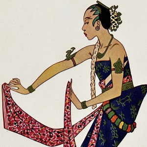 1925 Antique Print of Srimpi Dancer - Java - Indonesia - Plate 13 - DIGITAL DOWNLOAD