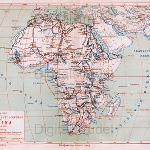 1874 Antique Map of Africa - Explorations - DIGITAL DOWNLOAD