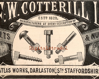 Antique Victorian Advertisement - Nuts and Bolts - Ad from 1889 - DIGITAL DOWNLOAD