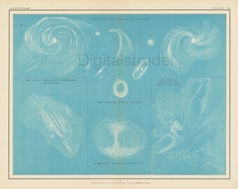 1877 Astronomy Print on Nebulae  - DIGITAL DOWNLOAD - Andromeda - Lyra - Vulpecula - Theta Orionis - Astronomy - Science