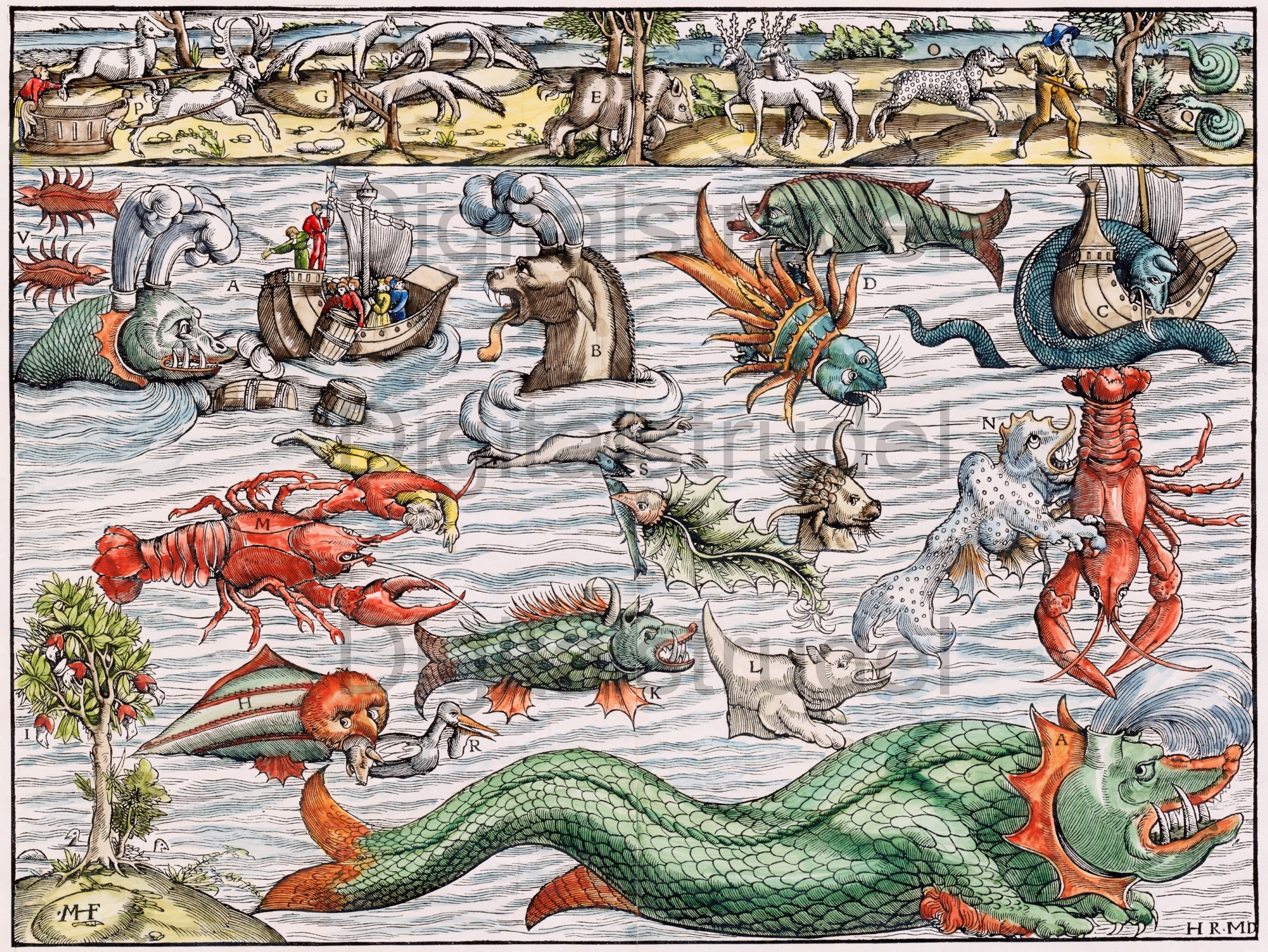 1900s Antique Print of Sea Monsters - Fantastic Creatures