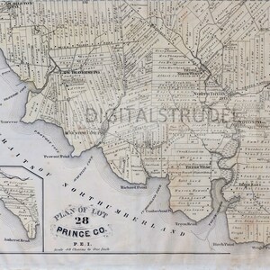 1880 Antique Map of Prince Edward Island - Lot 28 - Rare PEI Map - Amherst Head - Carleton Pt - DIGITAL DOWNLOAD