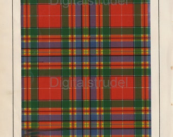 1906 Antique Scottish Tartan Print of Clan Macpherson - DIGITAL DOWNLOAD