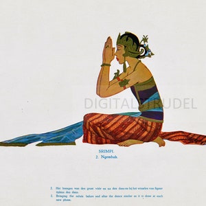 1925 Antique Print of Srimpi Dancer - Java - Indonesia - Plate 2 - DIGITAL DOWNLOAD