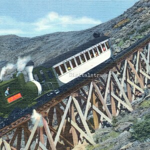 Imagem de cartão postal vintage - Jacob's Ladder Cog Railway - Mount Washington, New Hampshire - DOWNLOAD DIGITAL