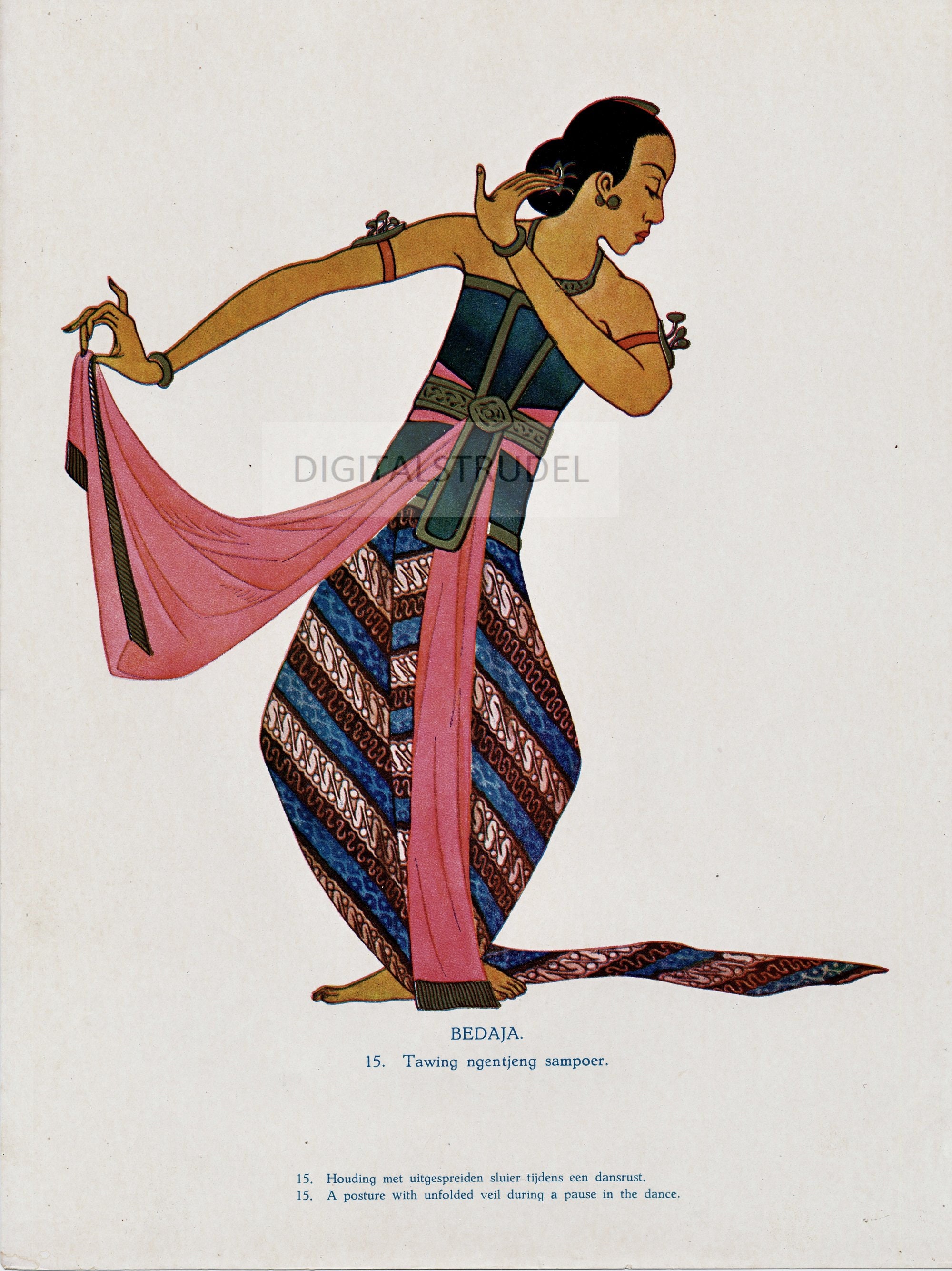 1925 Antique Print of Srimpi Dancer - Java - Indonesia - Plate 15 ...