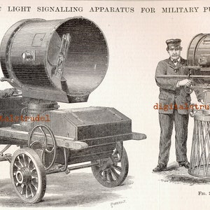 Antique Print of Electric Light Signalling Apparatus for the Military - from 1882 - DIGITAL DOWNLOAD