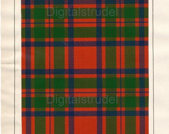 1860 Antique Scottish Tartan Print of Clan Macintosh - DIGITAL DOWNLOAD