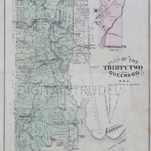 1880 antike Karte von Prinz Edward Island - Lot 32 - Queens County - seltene PEI Karte - Cornwall - Milton - North River - DIGITAL DOWNLOAD