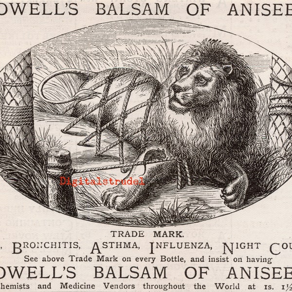 Rare Antique Advertisement for Powell's Balsam of Aniseed - Cough Remedy  - From 1882 - DIGITAL DOWNLOAD