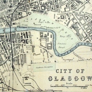 1880 Antique Map of Glasgow, Écosse - TÉLÉCHARGEMENT NUMÉRIQUE