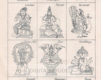 1926 Antique Prints of Hindu Gods - Two Images - DIGITAL DOWNLOAD