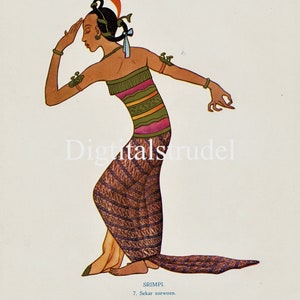1925 Antique Print of Srimpi Dancer - Java - Indonesia - Plate 7 - DIGITAL DOWNLOAD