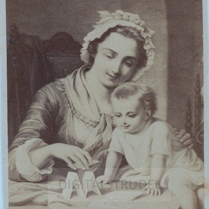 Antique CDV (Carte de Visite) - Mother and Child - House of Cards - DIGITAL DOWNLOAD
