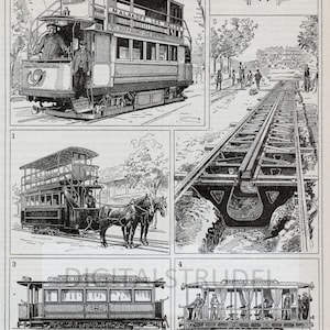 1898 年の路面電車のアンティーク プリント - 路面電車 - 路面電車 - 客車 - トロリー - デジタル ダウンロード