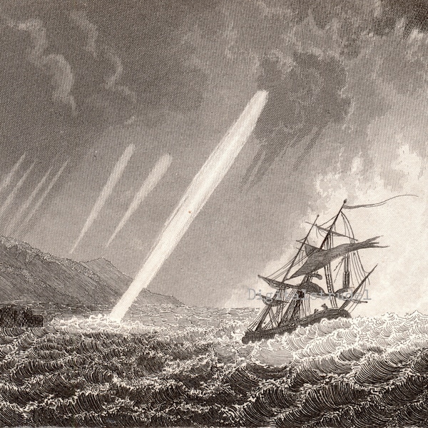 Temps orageux - Illustration antique d'un navire dans les eaux orageuses - TÉLÉCHARGEMENT NUMÉRIQUE